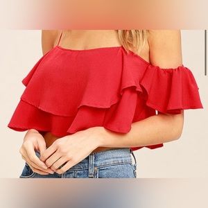 Lulus Red Off-the-Shoulder Crop Top